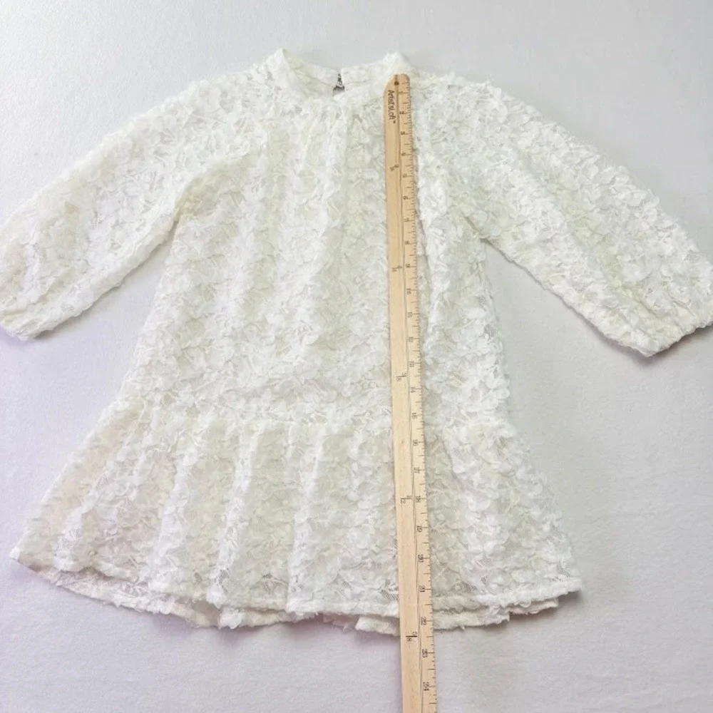 Zara Lace Dress Kids Size 7 White Good Tiered Ruffle Long Sleeve Mock‎ Neck